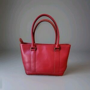 LL BEAN VINTAGE RARE RED LEATHER SHOULDER TOTE DOUBLE HANDLE BAG